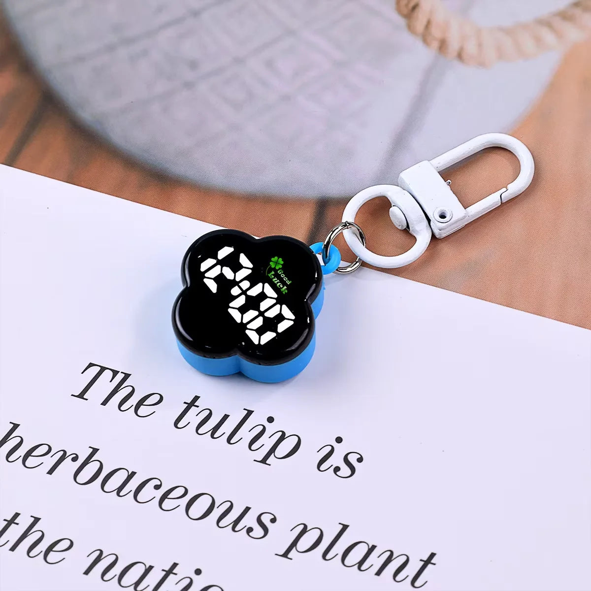 LED Digital Pocket Watch Keychain Portable Flower Shape Electronic Clock
