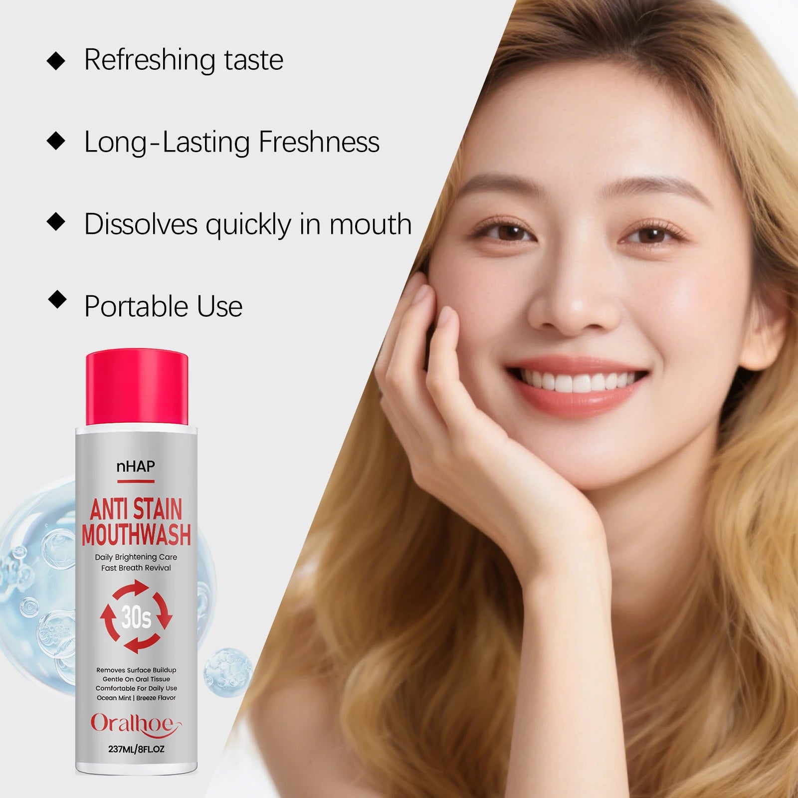 Anti Stain Alcohol Free Mouthwash Teeth Whitening Fresh Breath Care - 11