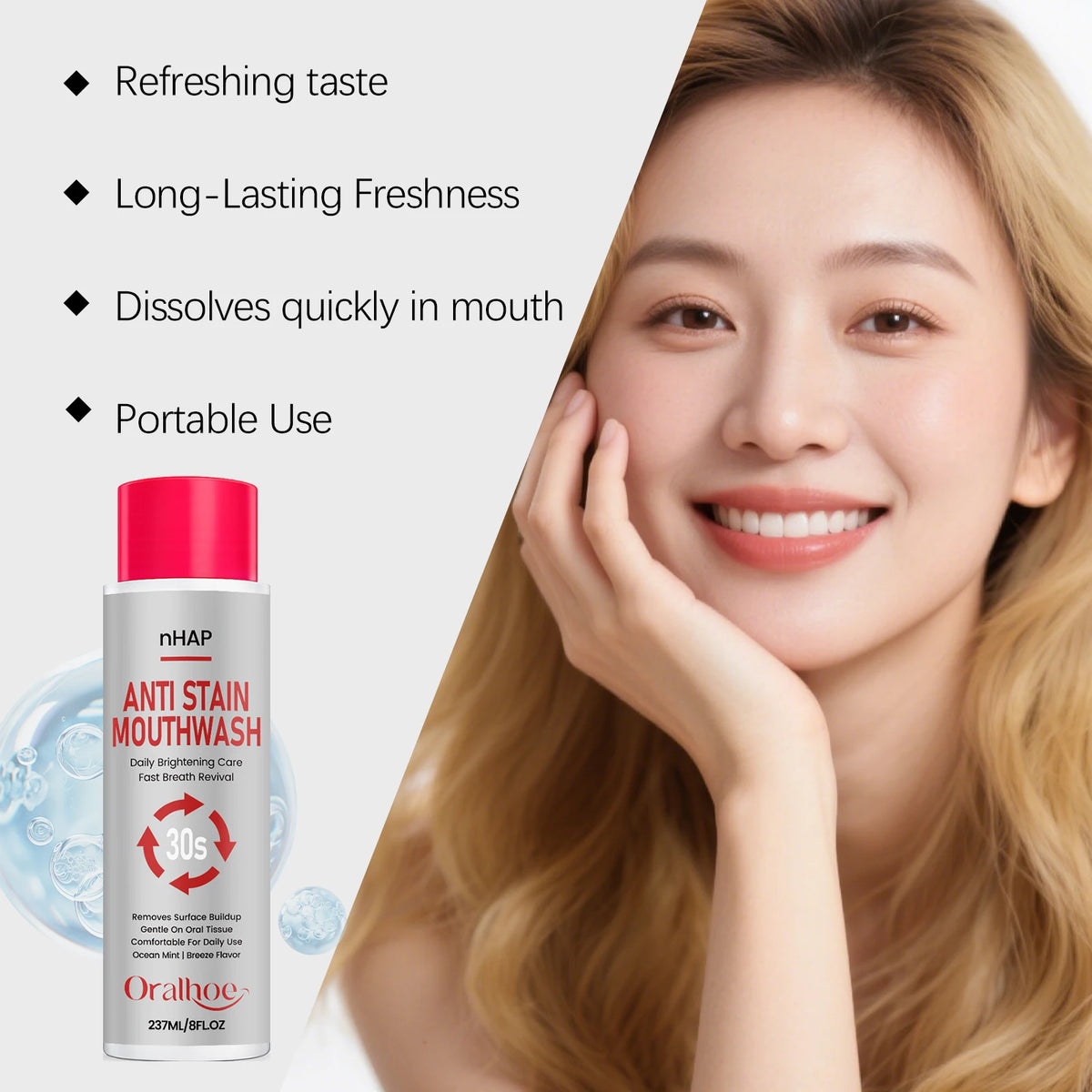 Anti Stain Alcohol Free Mouthwash Teeth Whitening Fresh Breath Care