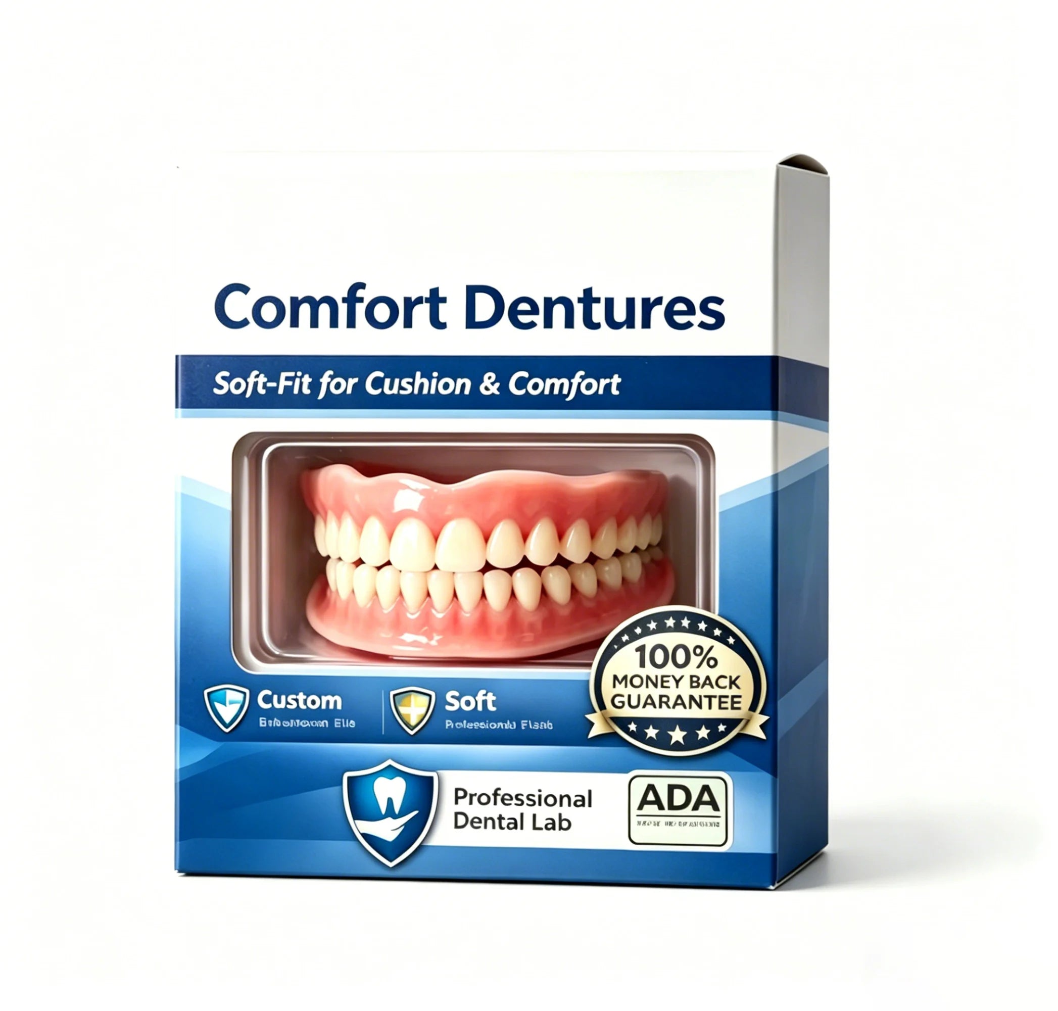 Flexible Silicone Dentures Upper Lower Fake Teeth Kit Natural Smile - 6