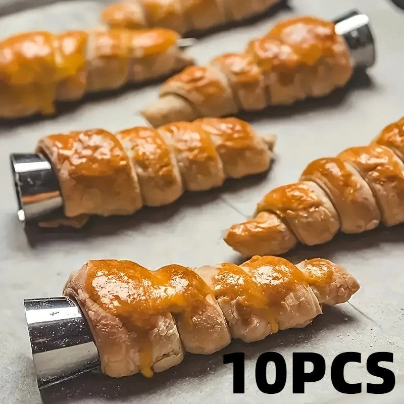 10pcs Stainless Steel Cream Horn Molds Croissant Cone Baking Tubes - 1
