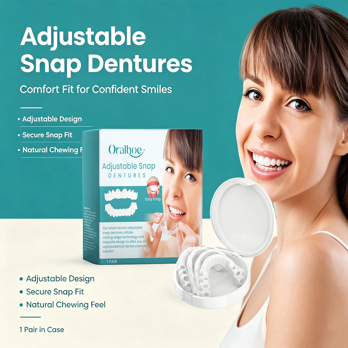 Adjustable Snap Dentures Missing Teeth Repair Upper Lower Jaw