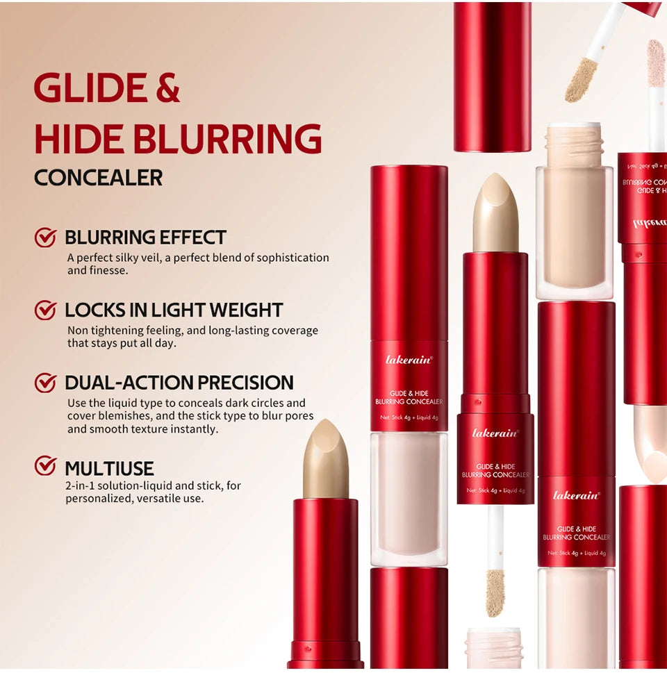 2-in-1 Glide & Hide Blurring Concealer Liquid Foundation Makeup