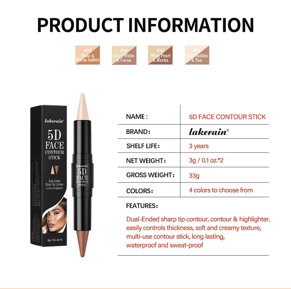 Dual-Ended Contour & Highlighter Stick Waterproof Face Bronzer - 15