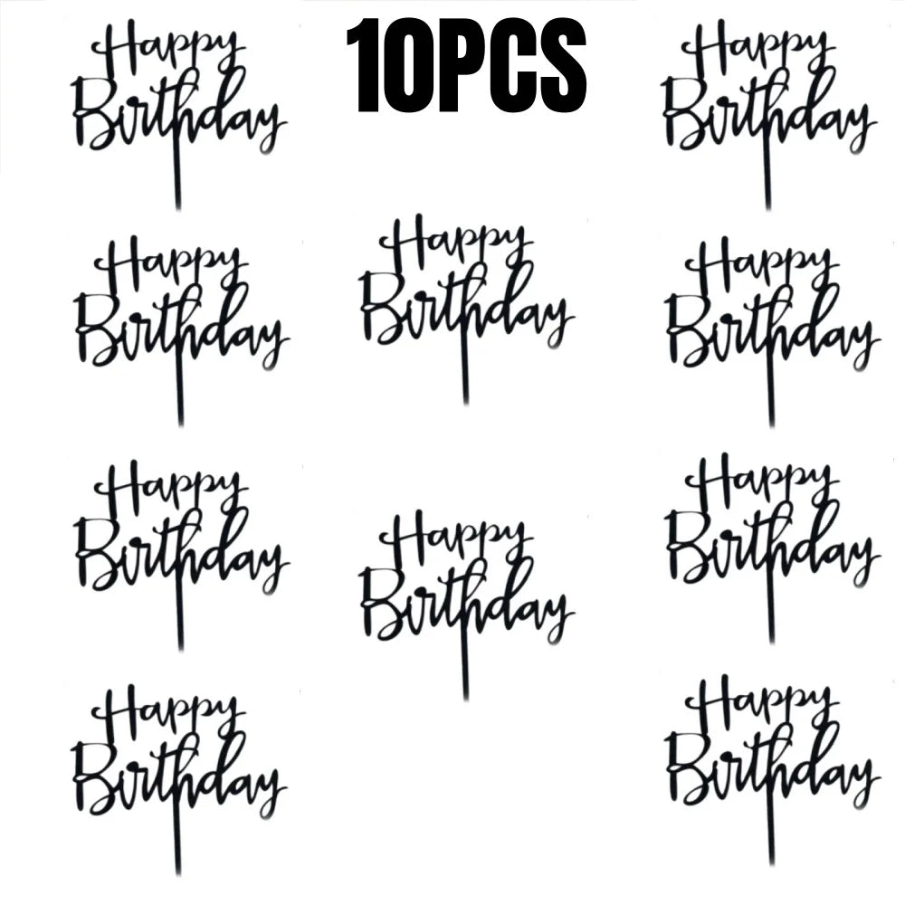 Happy Birthday Cake Topper Set Acrylic Party Dessert Decoration Supplies - 15