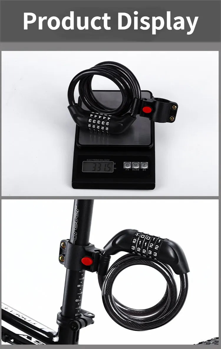 5 Digit Bicycle Cable Lock Anti Theft Bike Security Password Coil Cable