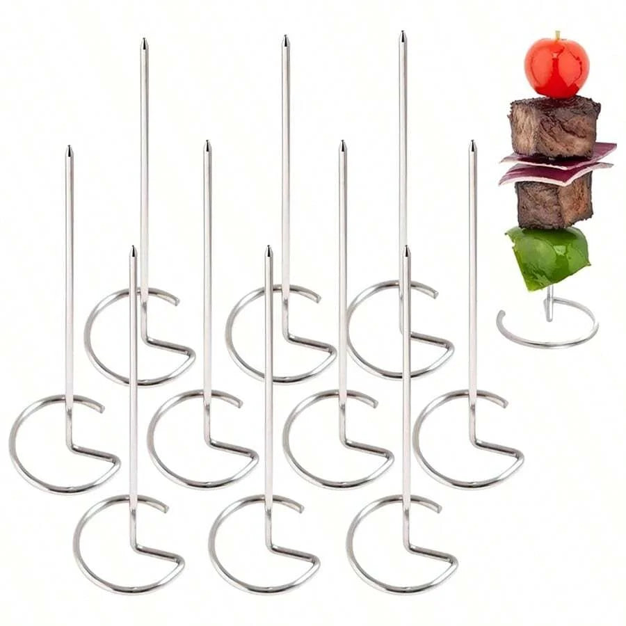 Stainless Steel Kabob Skewers Reusable BBQ Grilling Sticks Set - 7