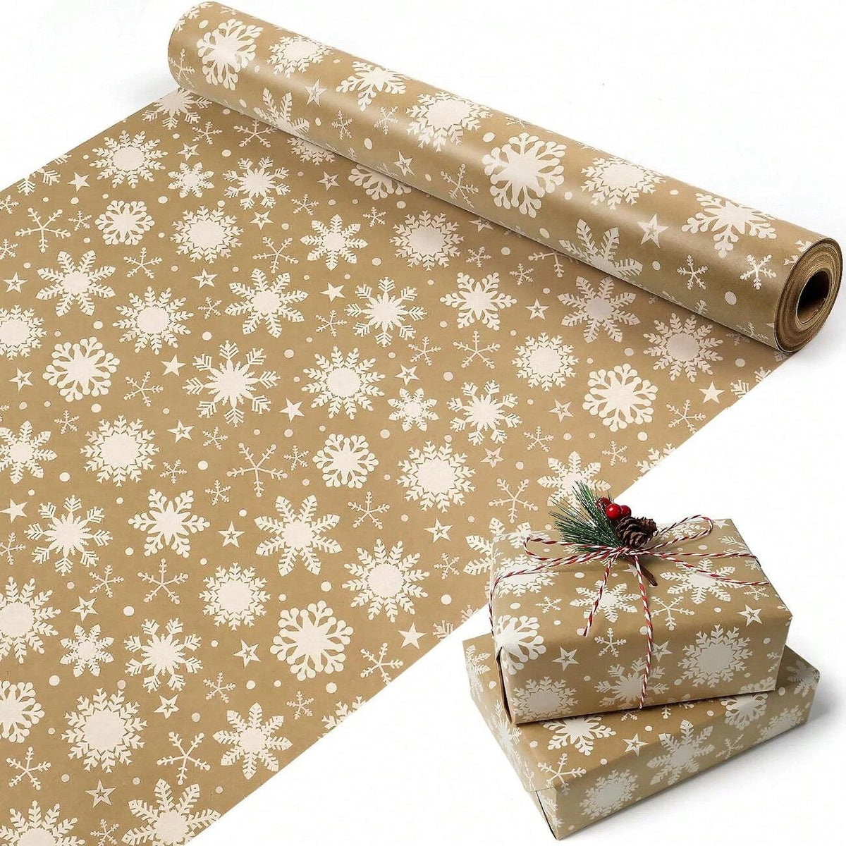 Christmas Wrapping Paper Kraft Gift Wrap Roll for Holiday Party Decor