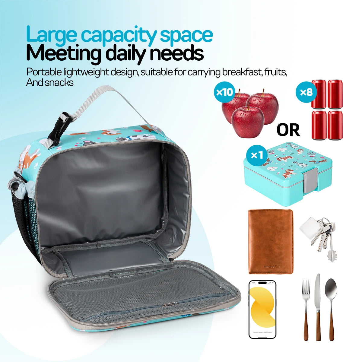 Insulated Lunch Bag Cute Floral Print Bento Box Thermal Cooler Tote