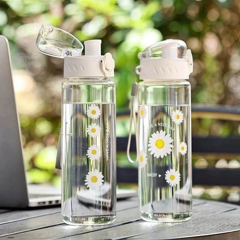 780ml Daisy Flower Water Bottle Leakproof Clear Sports Gym Flask