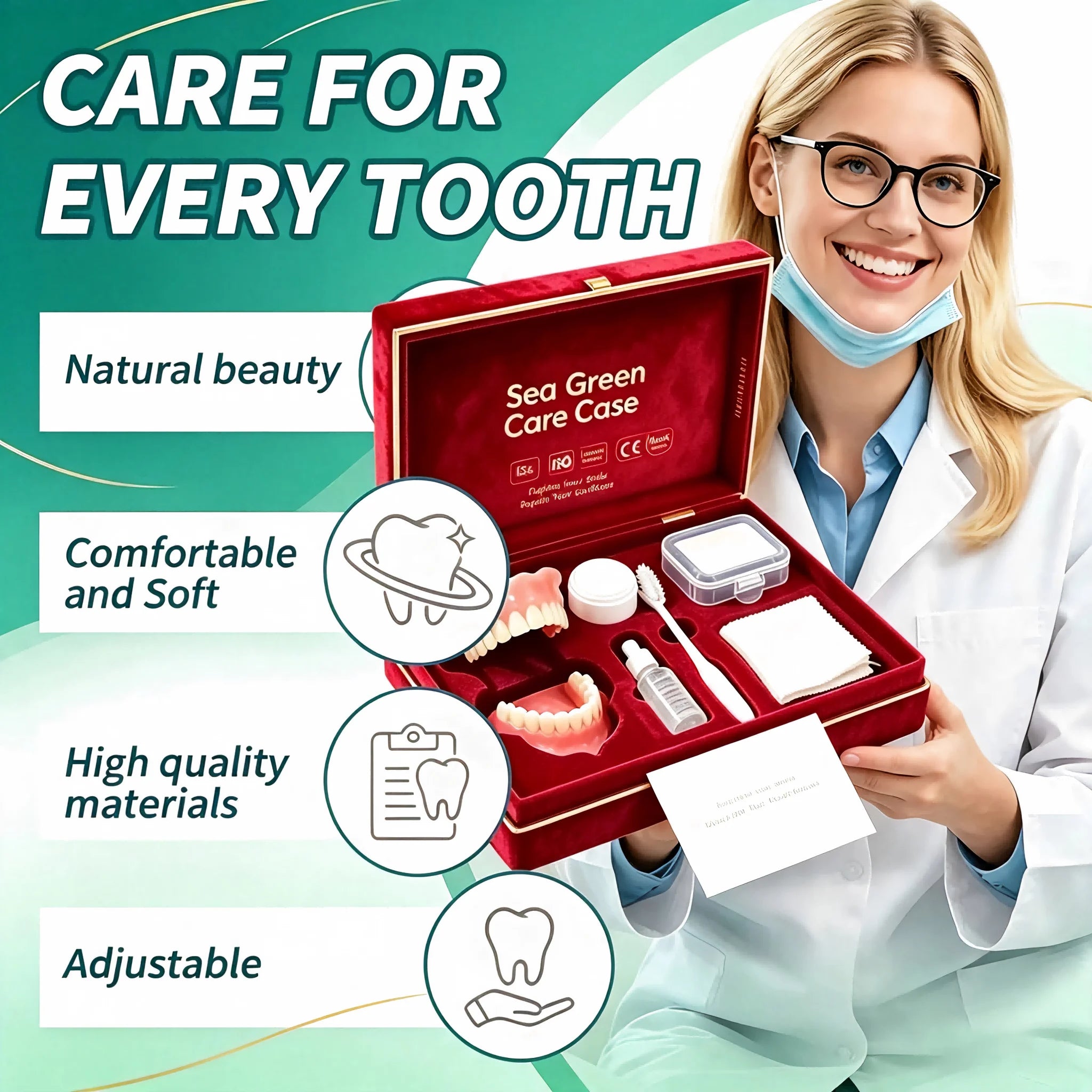 Complete Denture Set False Teeth With Storage Case And Toothbrush - 5