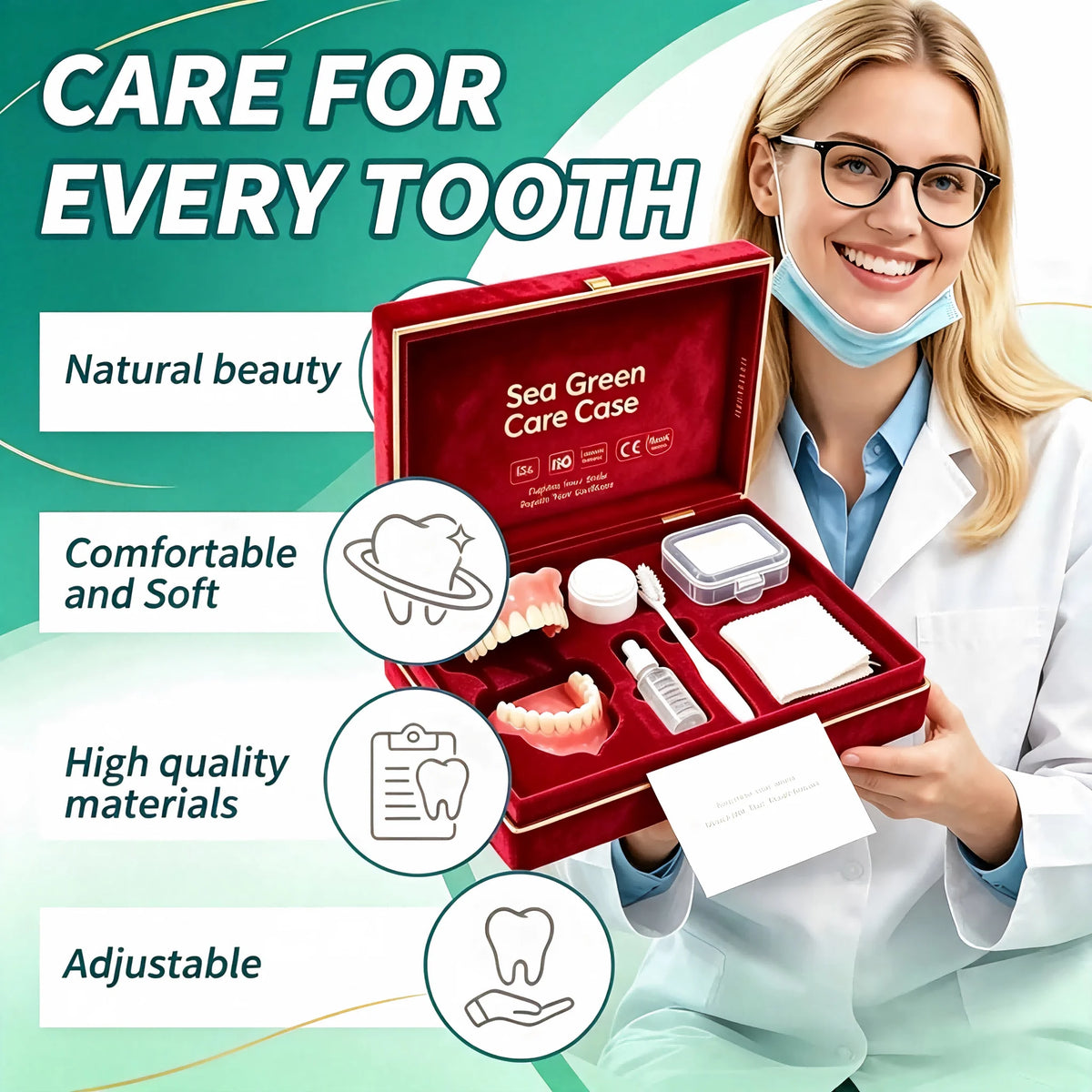 Complete Denture Set False Teeth With Storage Case And Toothbrush