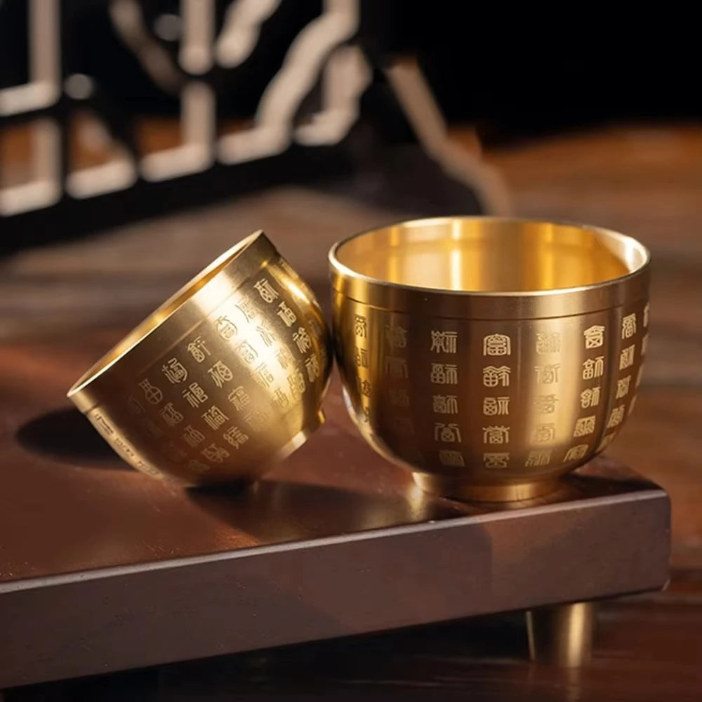 Hundred Blessings Copper Cup Wealth Luck Ornament Desktop Gift Set - 9