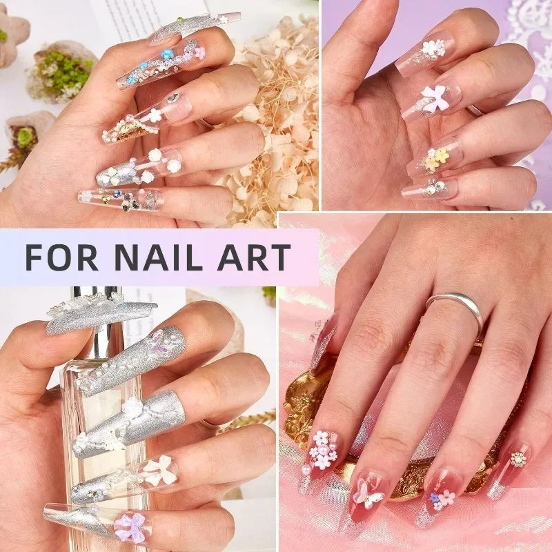 3D Acrylic Nail Art Bowknot Flower Resin Charms Rhinestones Pearl - 5