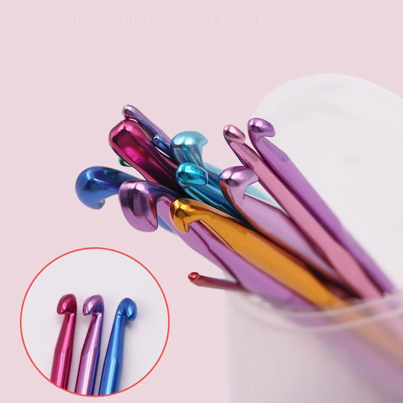 14Pc Colorful Aluminum Crochet Hook Set Knitting Needles for Yarn Crafts - 2