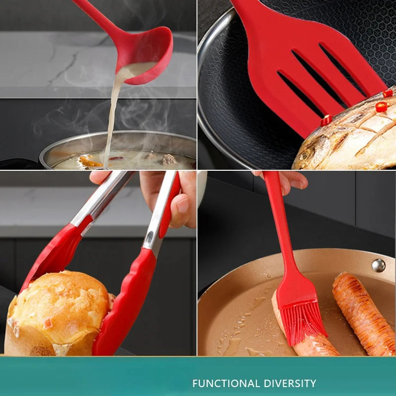 10 Piece Silicone Kitchen Utensil Set Nonstick Heat Resistant Cookware