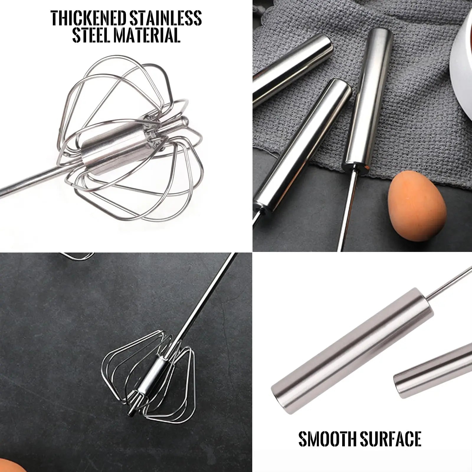 Stainless Steel Semi Automatic Egg Beater Kitchen Hand Whisk Mixer - 5