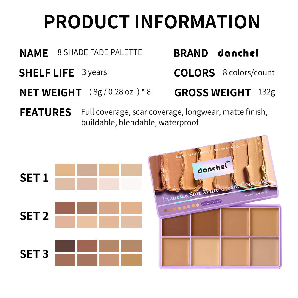 8 Shade Cream Concealer Palette Soft Matte Contour Waterproof - 16