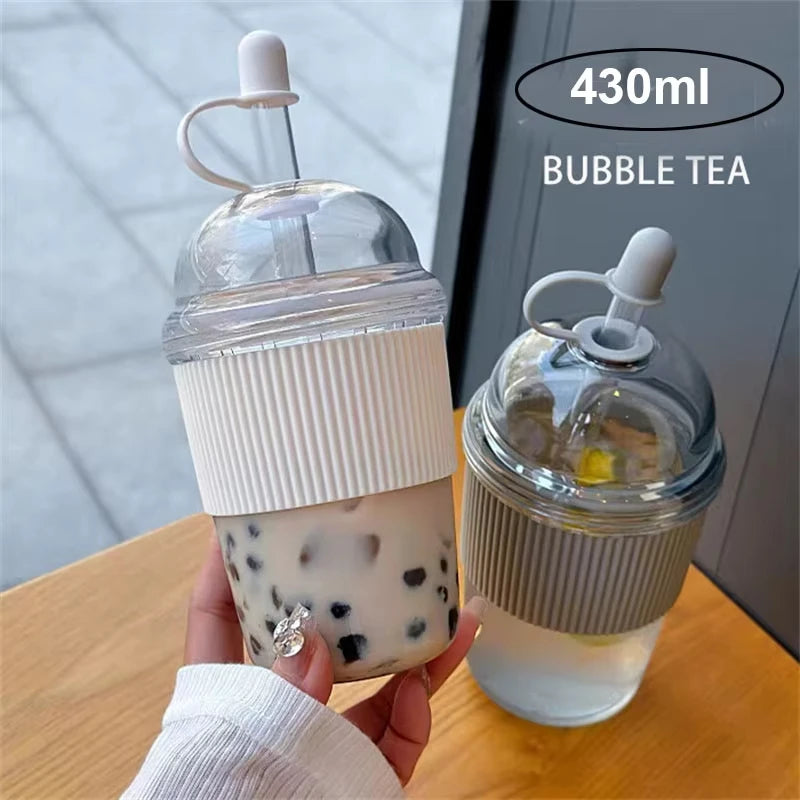 430ml Portable Plastic Straw Cup Ins Style Heat Resistant Water Bottle