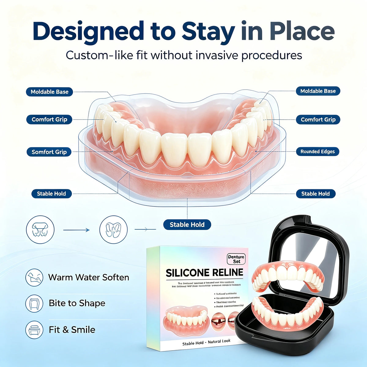 Soft Silicone Dentures Full Set Upper And Lower False Teeth