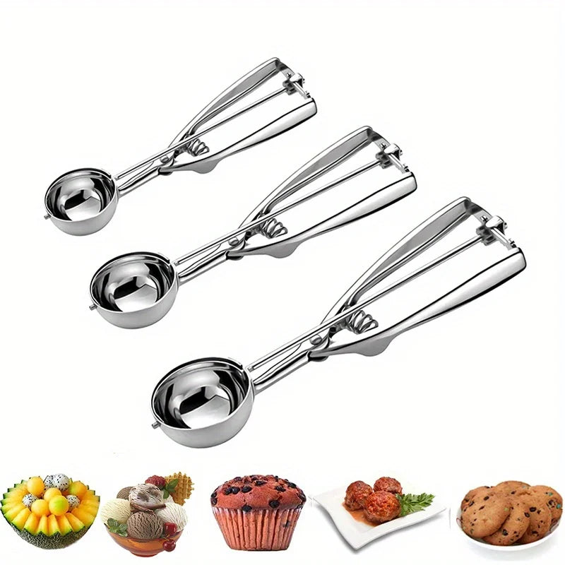 3pc Stainless Steel Ice Cream Scoop Set Trigger Cookie Dough Baller
