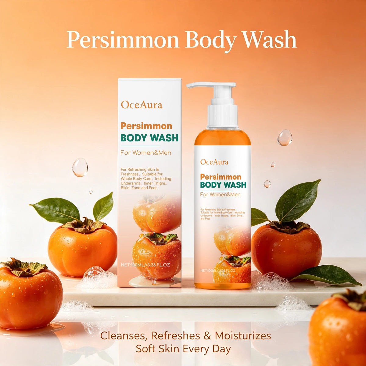 Persimmon Body Wash Sweat Odor Eliminating Natural Deodorizing Shower Gel