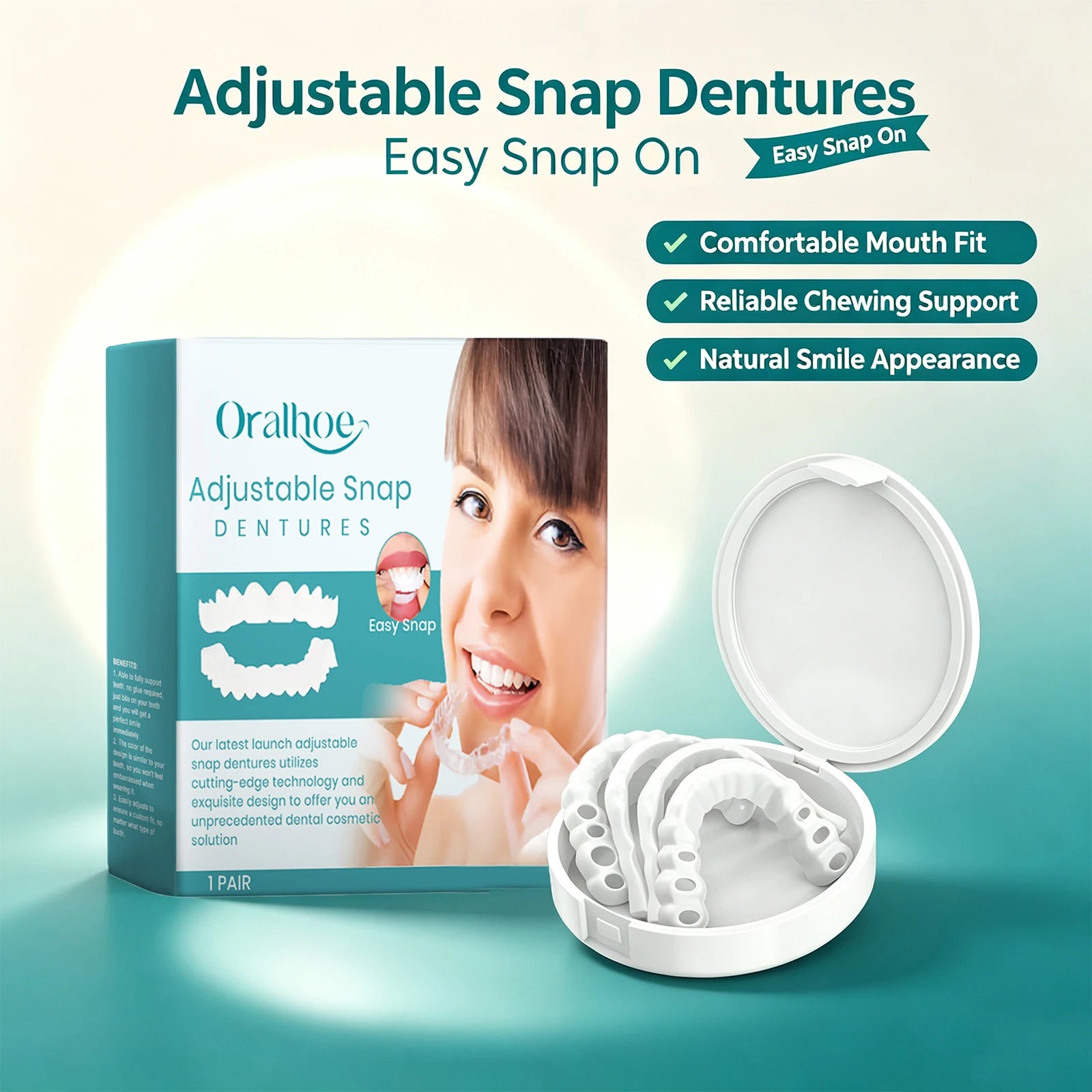 Adjustable Snap Dentures Missing Teeth Repair Upper Lower Jaw - 3