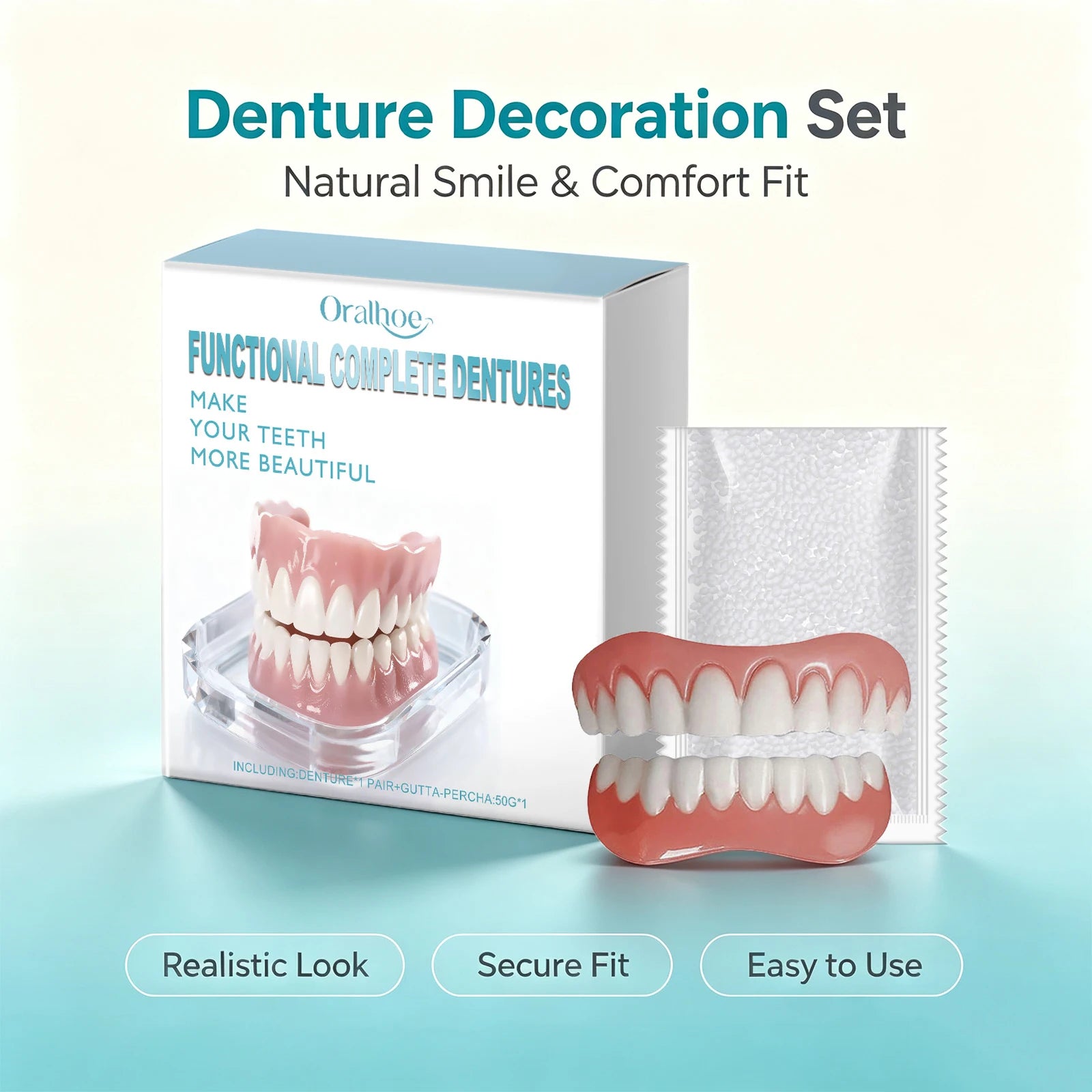 Oralhoe Cosmetic Denture Set Upper and Lower False Teeth - 4