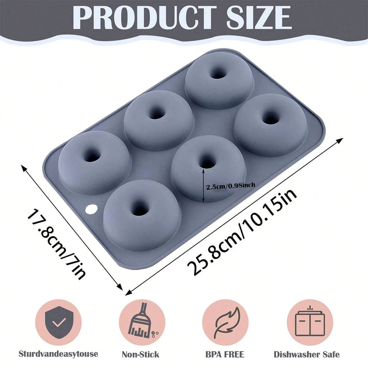 Silicone Donut Mold 6 Cavity Nonstick Baking Pan for Cakes and Pastries
