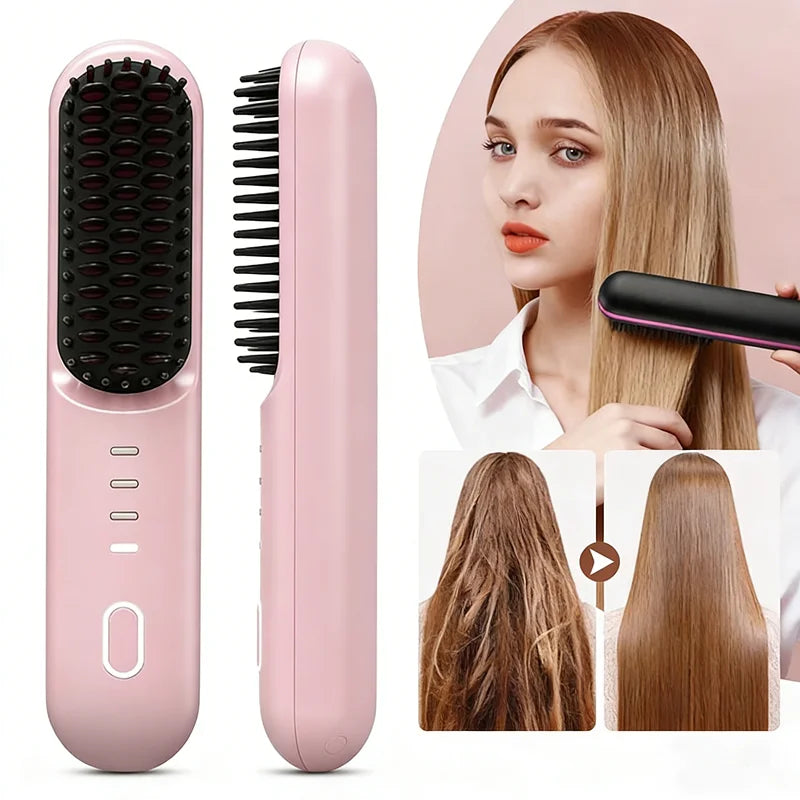 Cordless Ion Care Straight Hair Brush 4-Speed Heated Comb - 3