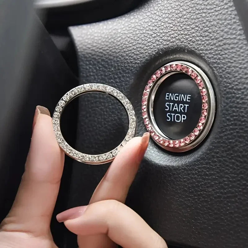 Car Engine Start Stop Button Ring Bling Rhinestone Ignition Trim - 1