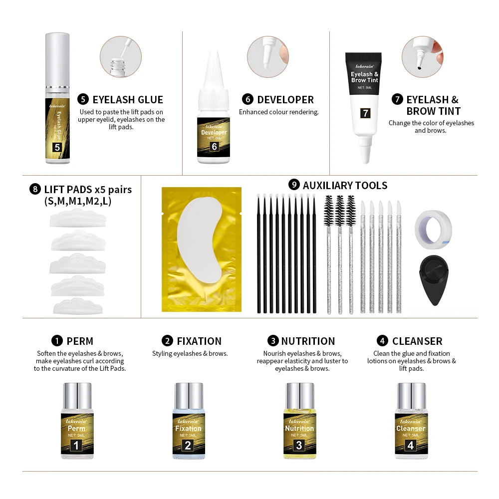 Lash and Brow Lift and Tint Kit Professional Curling Dyeing Combo - 5