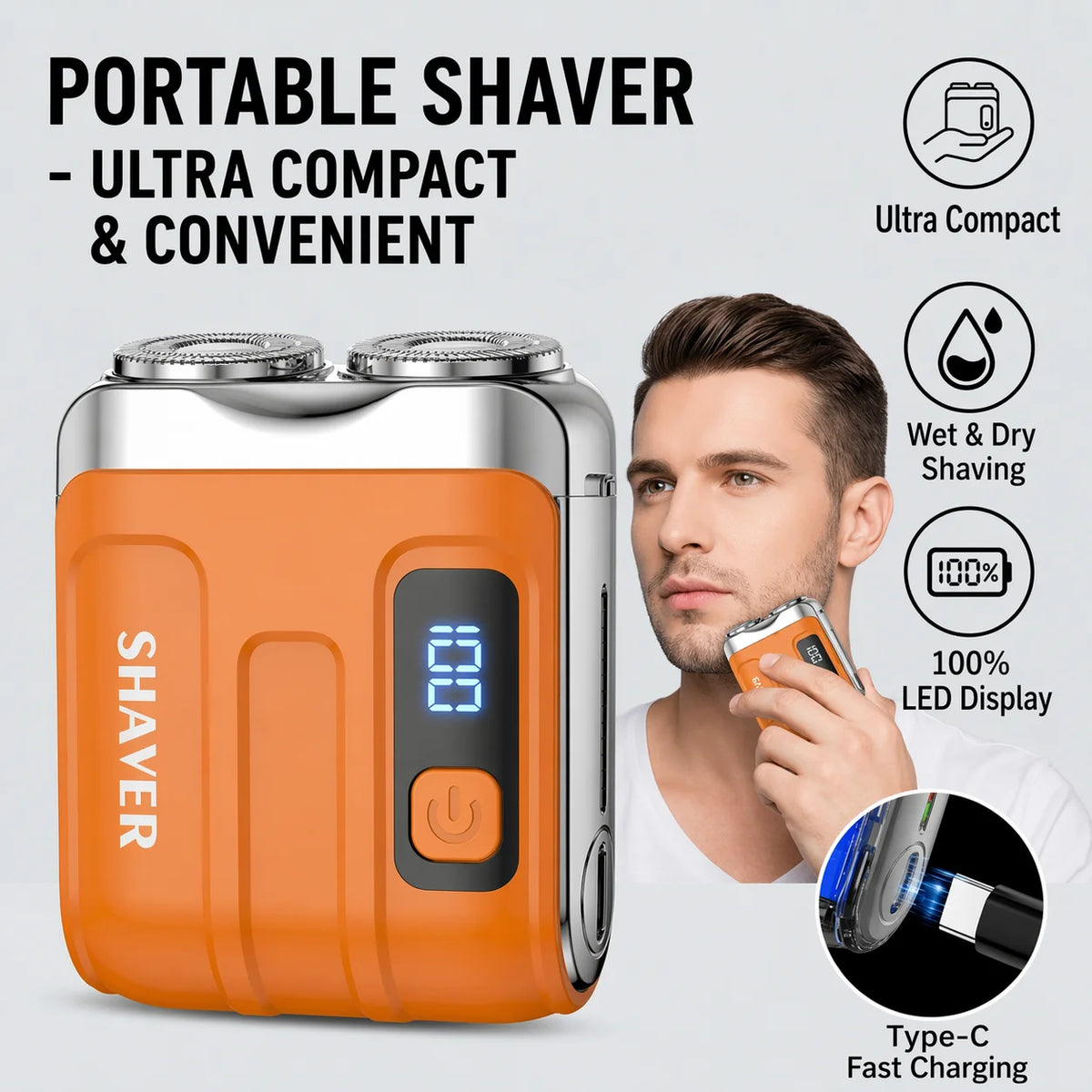 Electric Shaver for Men Dual Head Wet Dry Portable Cordless Razor