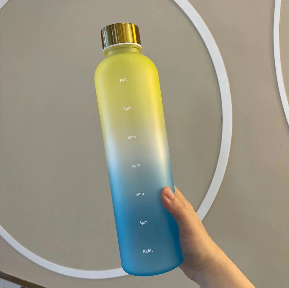 1L Motivational Water Bottle with Time Marker Leakproof Sports Jug
