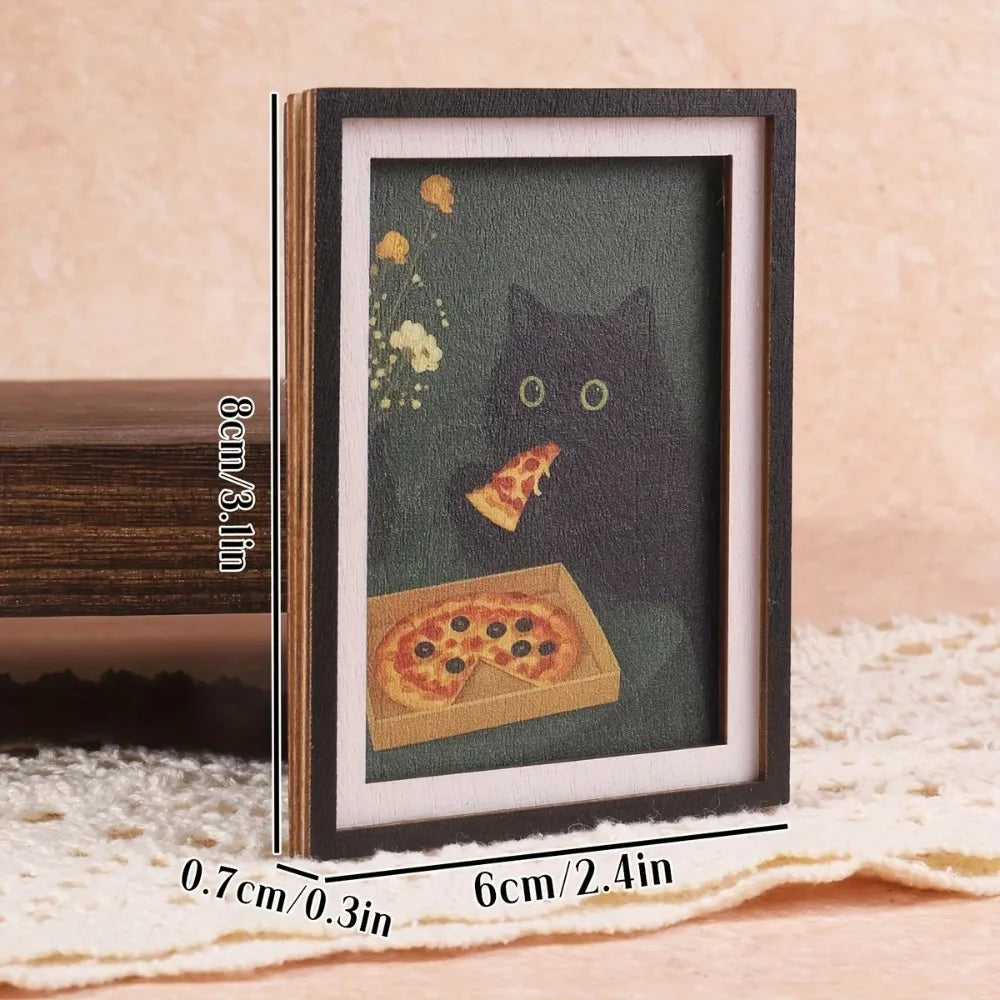 3D Black Cat Pizza Fridge Magnet Decorative Photo Frame Home Decor - 10