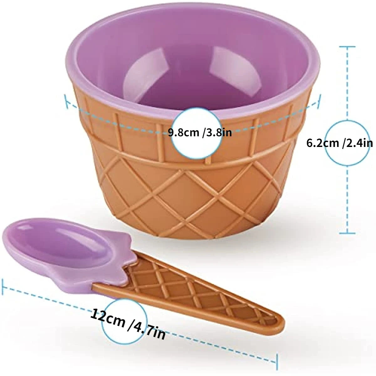 4 Piece Ice Cream Bowls and Spoons Set Dessert Sundae Serving Kit