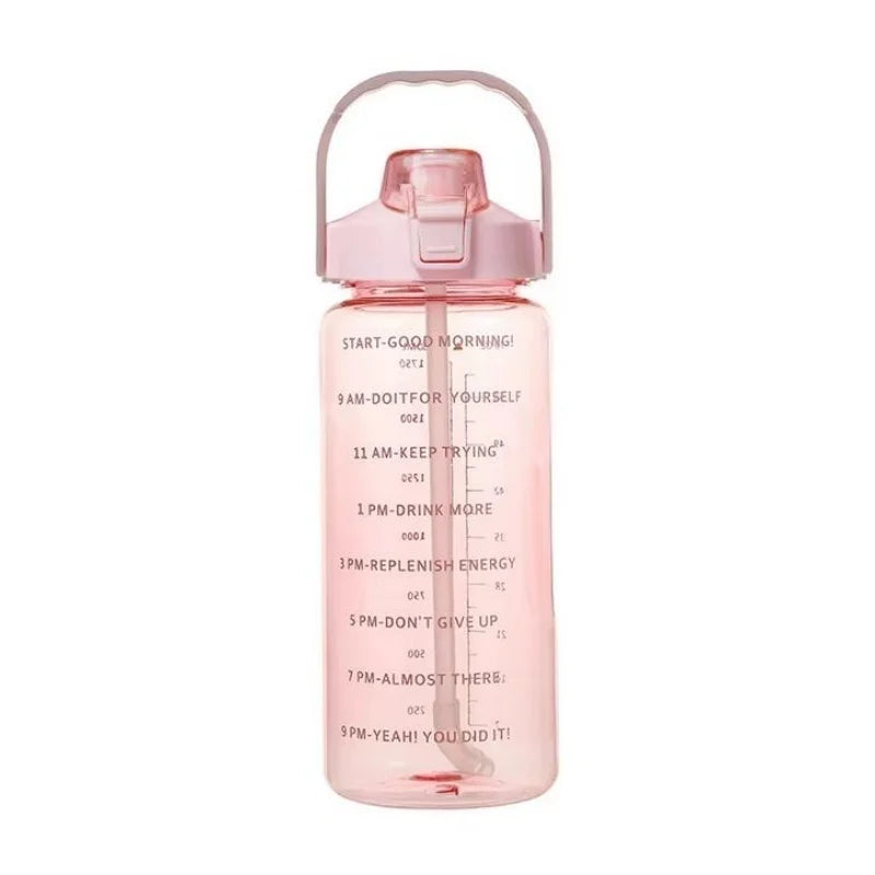 2L Motivational Sports Water Bottle with Straw Time Marker Fitness Jug - 12