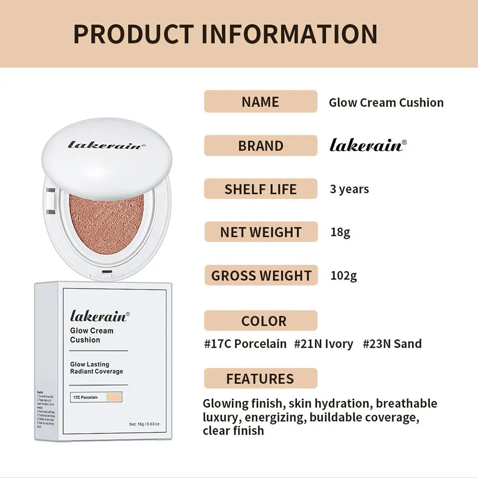 Glow Cream Cushion Foundation Hydrating Glow Finish Makeup - 17