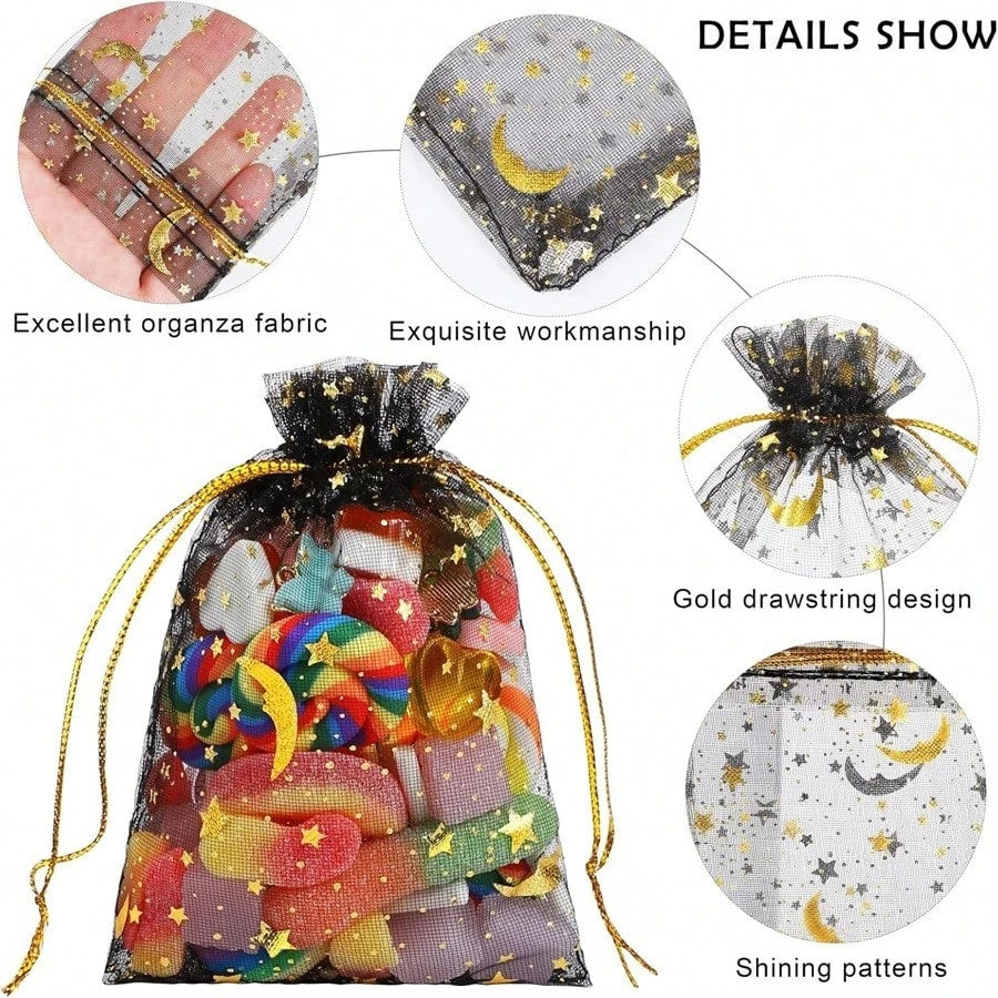 Moon and Star Organza Drawstring Gift Bags for Jewelry and Party Favors