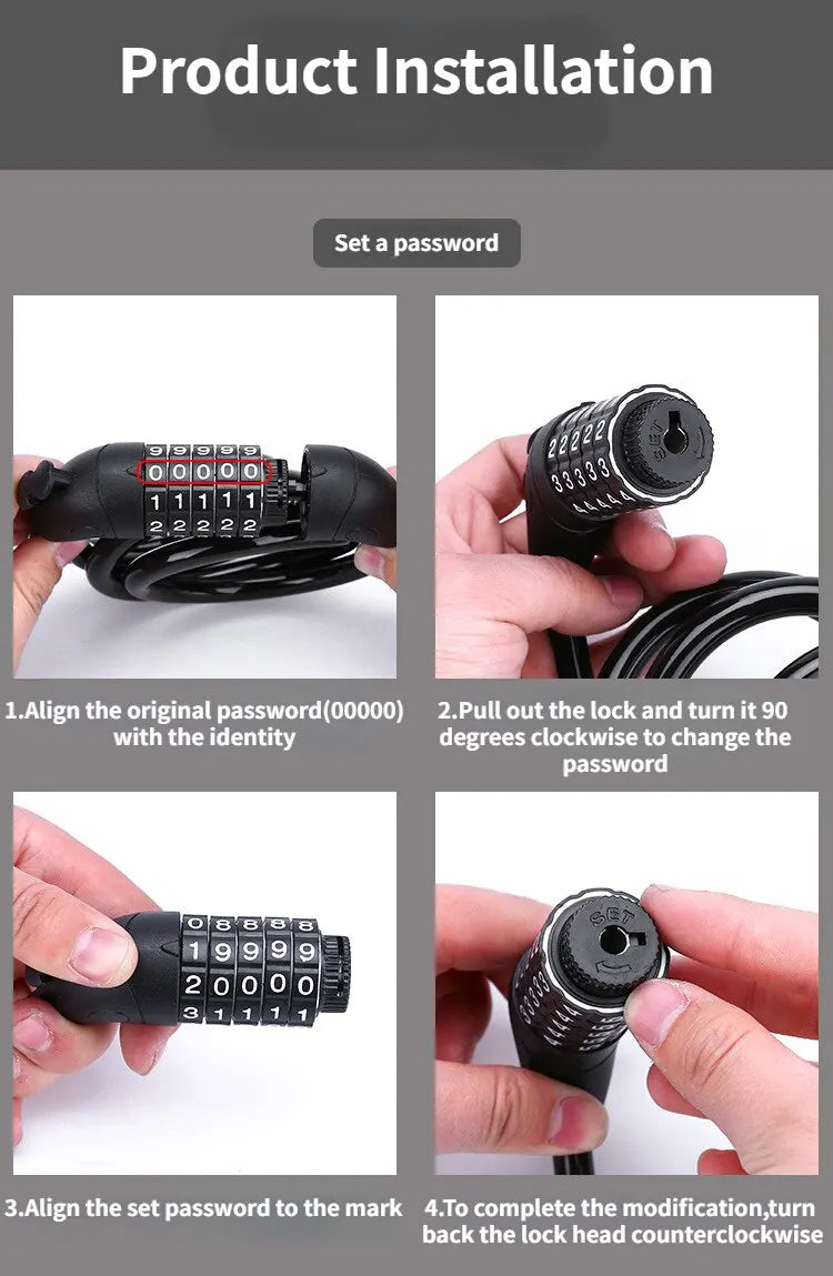 5 Digit Bicycle Cable Lock Anti Theft Bike Security Password Coil Cable