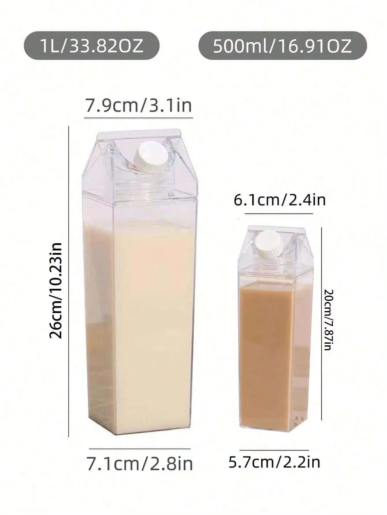 Clear Milk Carton Water Bottle Portable Juice Container 500ml 1000ml - 6