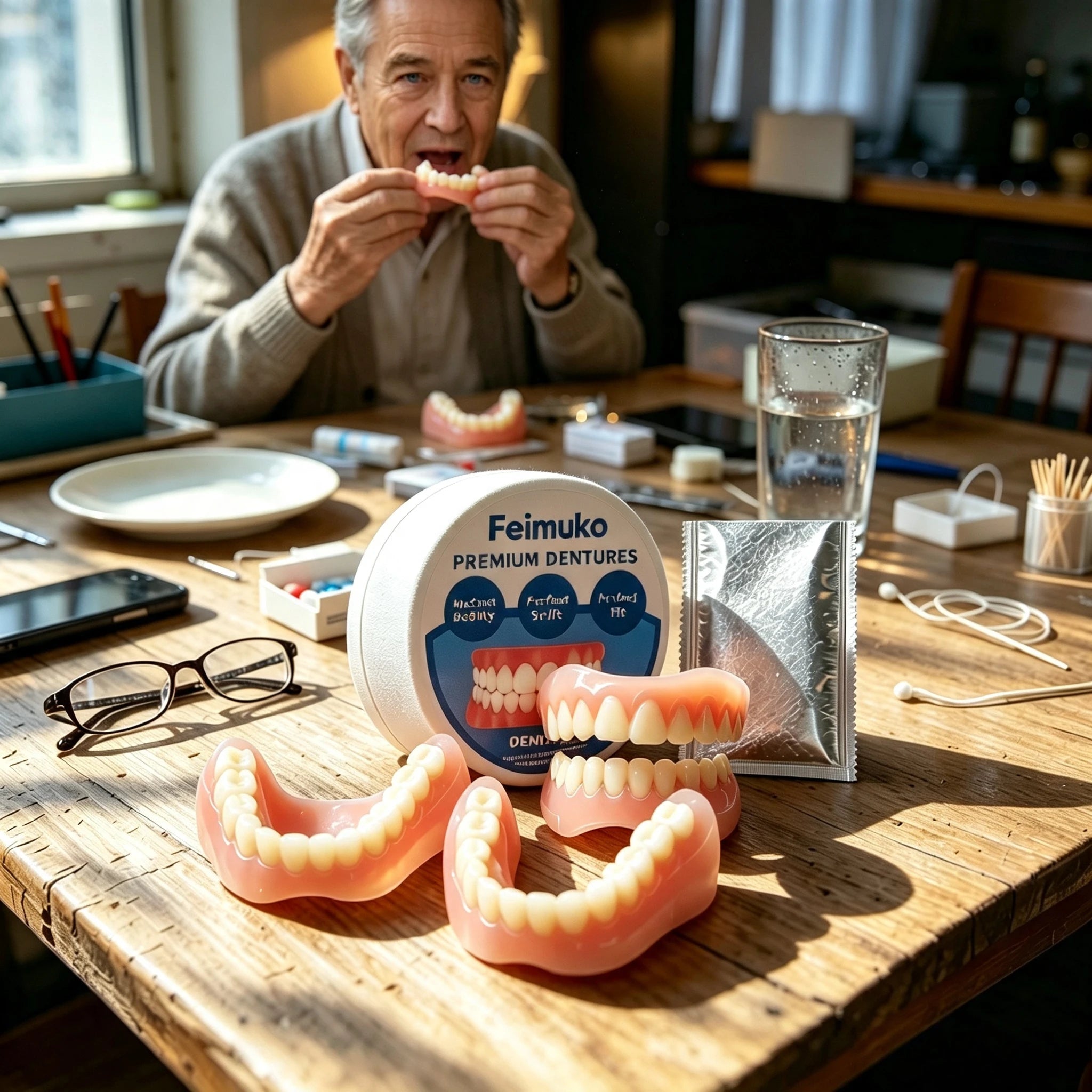 Soft Silicone Snap On Dentures Full Set Instant Comfort Smile Teeth - 1