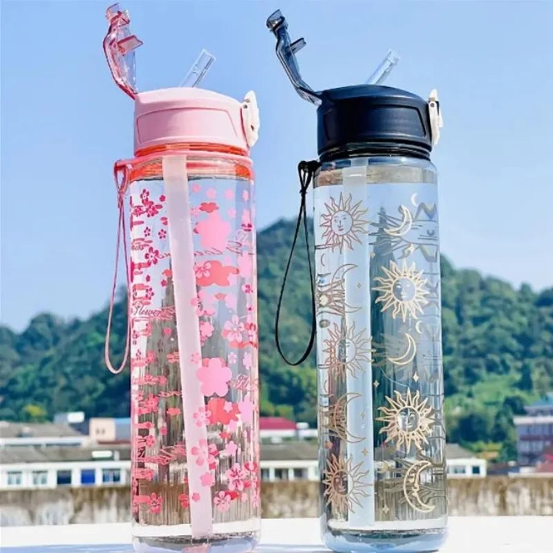 800ml Trendy Printed Space Cup Portable Straw Water Bottle for Sports