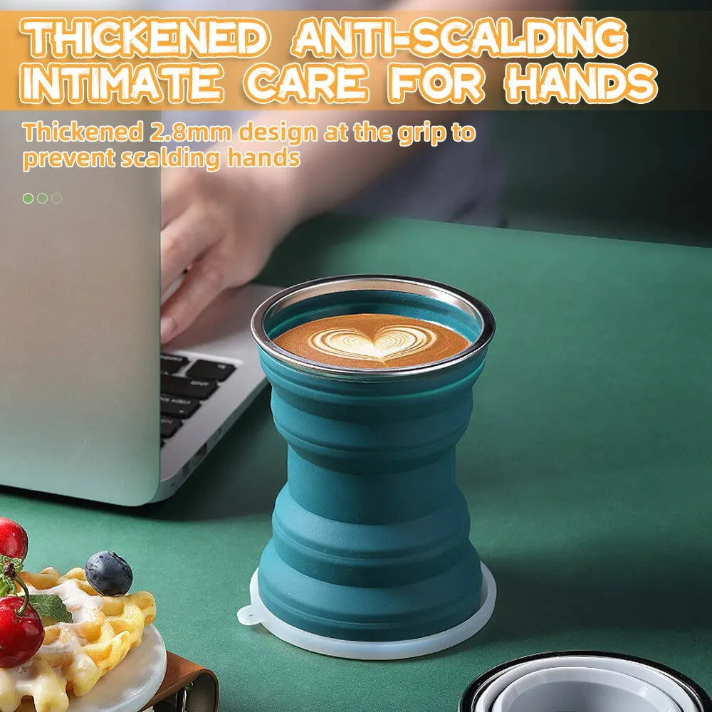Portable Silicone Collapsible Cup Foldable Travel Mug with Lanyard
