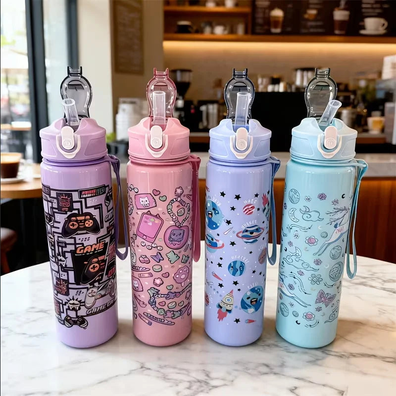 750ml Cartoon Water Bottle Portable Leak Proof Sport Straw Cup - 3