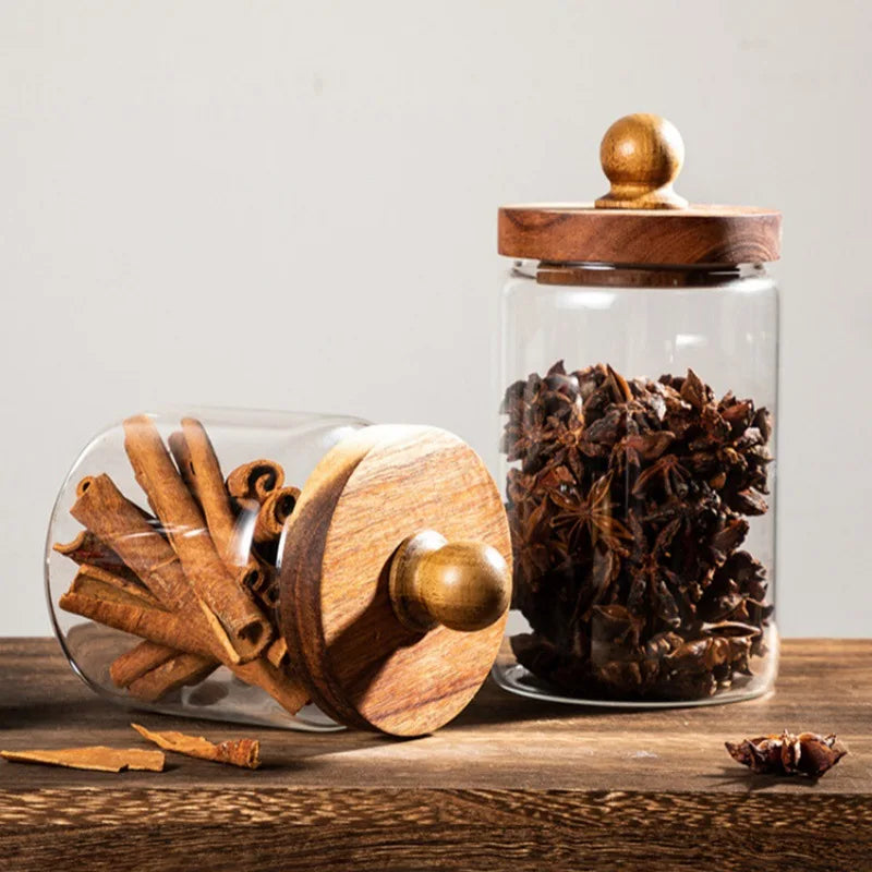 Airtight Glass Food Storage Jar with Acacia Wood Lid Kitchen Canister - 10