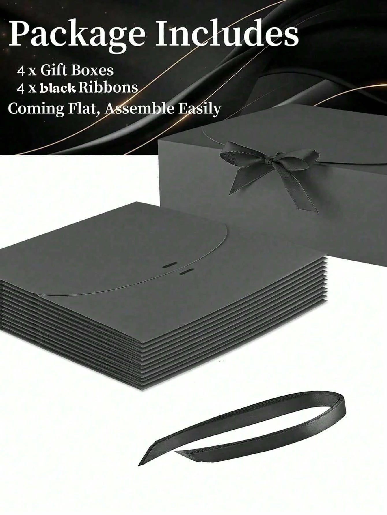 4 Pack Black Gift Boxes with Lids Elegant Wedding and Party Favor Boxes - 6