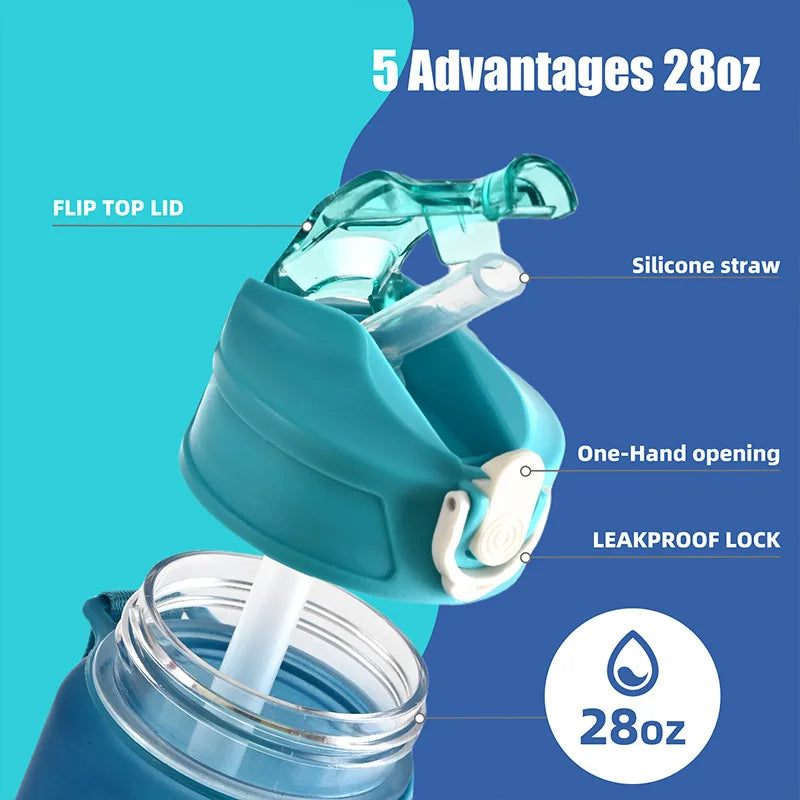 800ML Leakproof Sports Water Bottle Portable Shaker for Fitness Hiking