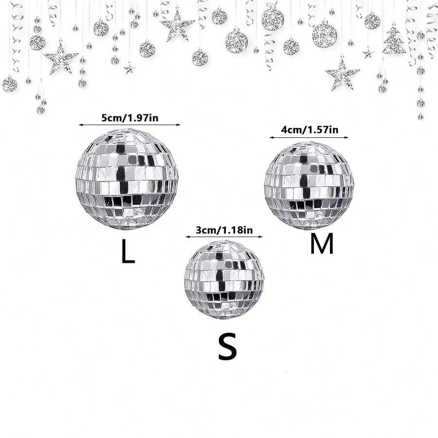 Mini Disco Ball Ornament Set Reflective Silver Party Decor for Cakes