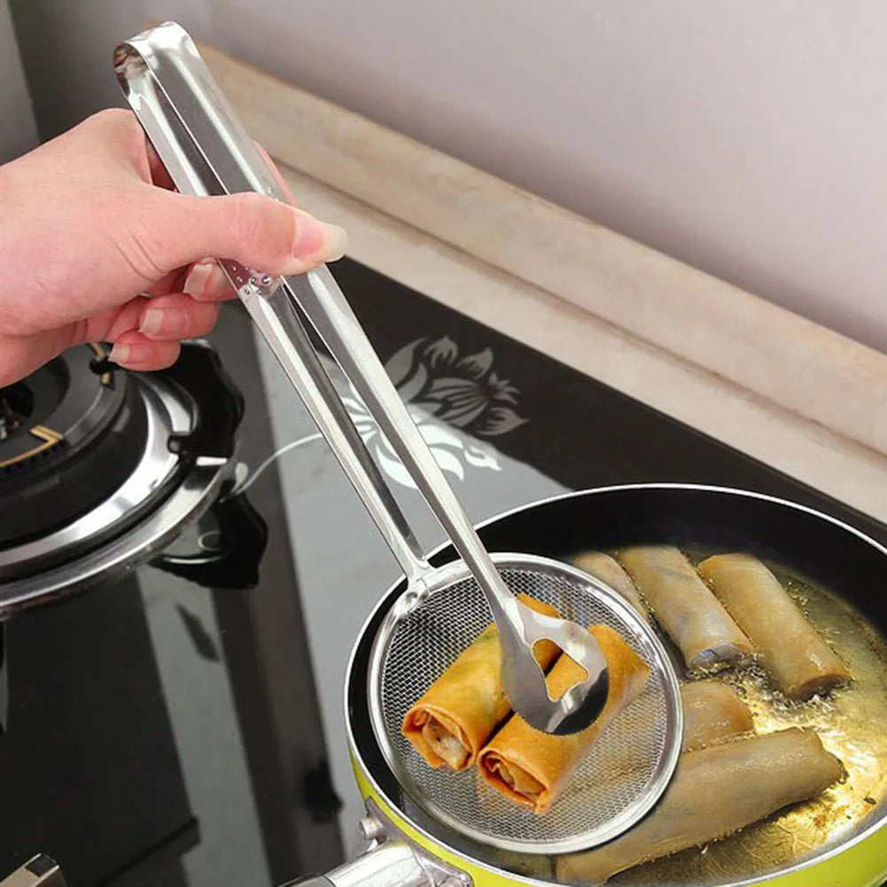 Stainless Steel Frying Strainer Tongs Oil Filter Food Clip Kitchen Tool - 7
